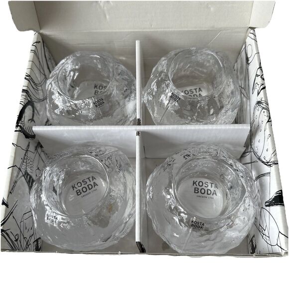 KOSTA BODA Ann Wolff Snowball Candle Holders Votive 4 pc Set L SWEDEN With Box - Picture 3 of 11